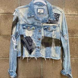 one of a kind, upcycled denim jacket